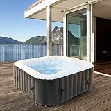 ECD Germany Whirlpool aufblasbar In-Outdoor für 4 Personen, 100 Massagedüsen, LED-Display, 150x150cm, 600 Liter, inkl. Abdeckung, Extra-Zubehör, Timer, Heizung, Spa Pool, Bubble Spa & Wellness Massage