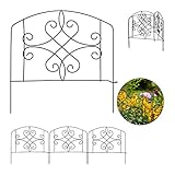 Relaxdays Beetzaun, 4-teilige Beetumrandung für Garten, Dekozaun Metall, antike Verzierungen, HxB: 32 x 186 cm, schwarz, 4