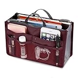 Handtasche Organizer Multifunktions Handtaschenordner Trading Tasche Kosmetik Doppel-Reißverschluss Multifunktions Tasche Hopper Ordnung Reise Make Up Koffer Tragbar 13 Taschen Bag(Wein Rot)