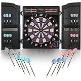 Physionics® Elektronische Dartscheibe - viele Spiele, mehr als 100 Spielvarianten, 12 Dartpfeile, 100 Ersatzspitzen, Netzteil, bis 16 Spieler, 3 Modelle - LED Anzeige Dartboard, Dartautomat, Dartspiel (Modell 2 - Quadratische Form mit Türen)