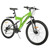 HILAND IVIL26 Zoll Mountainbike MTB Vollfederung Mountain Bike Fully Shimano 21 Gang mit Rahmenpaket Schutzblech Federgabel Scheibenbremsen Jugendliche Fahrrad für Herr Damen Jungen Mädchen Grün