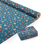 Kraft & Co Geschenkpapier Rolle I Hochwertiges, festlich gestaltetes Kraftpapier I Umweltfreundliches & recycelbares Verpackungspapier - Ideal für Geschenke, Kunst & Handwerk & Weihnachten, 75cmx17,5m