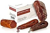 Serrano Schinken gereift ohne Knochen Gran Reserva 1 kg & Lomo (Lende) Duroc Natural 250 gr + Chorizo Paprikawurst 200 gr+ Salchichón Serrano Dauerwurst Extra 200 gr - Jamonprive Premium