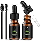 2PCS Bio Rizinusöl Castor Oil, Kaltgepresstes Rizinusöl Serum für Haare, Wimpern, Augenbrauen, Bart schnelles Wachstum, 100% natürliche Haut und Gesichtsserum mit einem Applikator-Wimpernpinsel