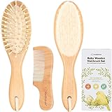 Baby Haarbürste und Baby Kamm Set - Natürliche Holz Babyhaar Haarbürste mit weichen Ziegenborsten - Baby Bürste 0-6 monate - weich Baby Bürste für Säuglinge Kleinkinder - Haarbürste Baby Set (Walnut)