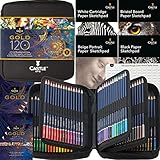 Castle Art Supplies Gold-Standard 120 Buntstifte-Set mit Extras | Hochwertige Farbkerne auf Ölbasis, spitzer, widerstandsfähiger gegen Bruch | Für erfahrene Künstler, Farbkünstler | Reißverschlussetui