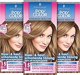 POLY COLOR Tönungs-Wäsche 15 Mittelblond Stufe 2 (3 x 105 ml), Tönungs-Creme für eine schonende Coloration dank pH-neutraler Formel, mit pflegendem Glanz-Conditioner