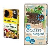 Floragard Bio Kompost-Erde 50 Liter – Pflanzerde für Blumen, Gemüse und Gehölze – mit Bio-Dünger - Gartenerde & Universal Bio Hochbeet-Kompost 40 Liter