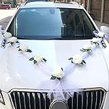 Autoschmuck Hochzeit Braut Paar Rose Deko Dekoration Auto Schmuck Car Wedding Girlande Autodeko Hochzeitsdeko Auto Blumenschmuck Hochzeitsschmuck Hochzeitsauto Deko für Hochzeit Party,Weiß