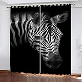 Verdunkelungsgardinen Mit Ösen Tierischer Zebradruck 200X160Cm 2Er Set Vorhang Blickdicht Blickdichte Vorhänge Vorhänge Wohnzimmer Schlafzimmer Kinderzimmer Junge Mädchen Thermovorhang Hitzeschutz