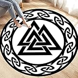 PBTMCD 3D-Druck Wikinger Muster Rund Bodenschutzmatte, Wohnzimmer-Matten Rutschhemmende Rückseite Stuhlkissen, Haus dekorieren Teppich,Valknut14,160x160cm