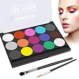 Kinderschminken Schminkfarben, 15 Farben Wasserlösliche Schminkfarbe Kinder Parties Halloween Karneval Make-up Bodypainting Wasserbasiert und Ungiftig Schminkpalette