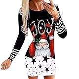 Damen Weihnachtskleid Weihnachten Pullover Kleider Damen Langarm Sexy Rundhals Sweatshirt Weihnachtspullover Kleid Winter Weihnachtsthema Minikleid Slim Fit Party Shirtkleider Blusenkleider Geschenk