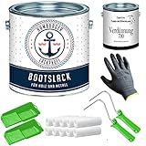 Bootslack GLÄNZEND für Holz und Metall Weiß RAL 9010 Weiß Yachtlack Yachtfarbe Bootsfarbe mit Lackier-SET (X300) und Verdünnung (1 L) // Hamburger Lack-Profi (5 L)