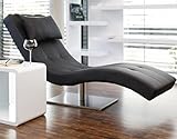 Designer-Liege Chaise-Longue aus Kunstleder schwarz mit vernickeltem Gestell | Siara | Relax-Liege zum Entspannen aus hochwertigem Kunstleder schwarz | Moderner Liege-Sessel für Ihr Wohnzimmer