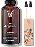 Bionoble Arganöl Bio 50ml - 100% Rein, Natürlich und Kaltgepresst - Gesicht, Körper, Haar, Bart, Nägel - Vegan und Cruelty Free - Argan Oil - Glasflasche + Pipette + Pumpe