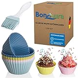 BonAura® Silikon Muffinförmchen mit Silikonpinsel & Rezepte eBook (12er Set) - Muffinform Silikon BPA frei - Muffin Backform mit Antihaft-Material