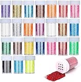 FOGAWA 24pcs x 20g(480g) Glitter Pulver Glitzerpulver Glitzerstaub Glitzerstreuer Glitzer Pulver Glitzer-Puder-Set Bunte Glitter zum Basteln Glitzerpuder für Kinder Karten Ostereiern herstellen