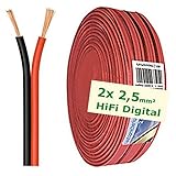 erenLINE® 10 m Lautsprecher-Kabel 2x 2,5 mm² rot/schwarz; Boxenkabel; Lautsprecher-Verlegekabel: für HiFi Anlage, Home Cinema, KFZ/Auto, Multi-Media; Meterware