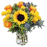 Blumenstrauß Sonnenkuss, Gelber Blumenstrauß mit Sonnenblumen, Sommerstrauß, 7-Tage-Frischegarantie, Qualität vom Floristen, Ideales Blumengeschenk, Schneller und Kostenloser Blumenversand