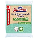 Spontex Schwammtuch Classic Antibac, PEFC zertifiziert, 100% biologisch abbaubar, mit antibakteriellem Schutz für hygienische Reinigung, 1 x 5er Pack