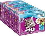 Whiskas 11+ Katzenfutter – Fisch Auswahl in Gelee – Leicht verdauliches Nassfutter in 48 Portionsbeuteln für Katzen ab 11 Jahren und älter – 4er Pack (4 x 12 Portionsbeutel à 100g)