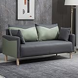 ODLA Massives Holzsofa, Kleine Doppelschaumpolsterde, Einfacher Moderner Kleiner Haushaltsseckstuhl 221109(Color:Grau + grün)