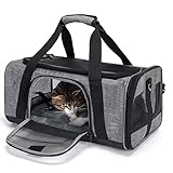 Wakytu Hund Reisetasche Flugzeug Transportbox für Katze Hund Transporttasche für Haustiere Faltbare Hundetransportbox Katzentransportbox Hundetragetasche Hundebox Auto Atmungsaktive Hundetasche Grau