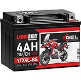 LANGZEIT YTX4L-BS GEL Roller Batterie 12V 4Ah 70A/EN GEL Batterie 12V Motorradbatterie doppelte Lebensdauer entspricht 50314 CTX4L-BS vorgeladen auslaufsicher wartungsfrei