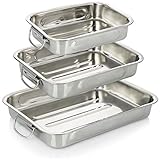 COM-FOUR® 3-teiliges Braten- und Backform-Set - Edelstahl Bräter mit Haltegriffen - Auflaufform Edelstahl zum Kochen und Backen - Ofenform (silberfarben - 3-teilig)