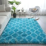 Teppich Wohnzimmer Flauschig Kinderzimmer Teppich Schlafzimmer Hochflor Teppiche Wohnzimmer Langflor Rug Modern Design Pflegeleicht für Wohnzimmer küche Esszimmer Schlafzimmer(Seeblau(4),160x230cm)