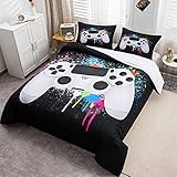 Tbrand Gamepad Bettbezug Set Jungen Gamer Bettwäsche Set 135x200cm Weißes Videospiel Gamepad Betten Set Für Jugendliche Kinder Schlafzimmer Dekor Bunte Krawattenfarbe Modern Game Controller