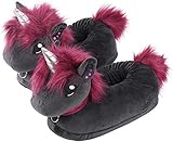 corimori Süße Plüsch Hausschuhe (10+ Designs) Einhorn „Ruby“ Slipper Einheitsgr. 34-44 Unisex Pantoffeln Schwarz Pink