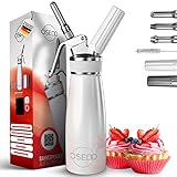 OSEDO® Sahnespender 500ml - inkl. 3 Edelstahl Tüllen + 2 Kapselhalter + Reinigungsbürste + Rezepte Ebook - Hochwertiger Aluminium Sahnesyphon für Sahne, Espumas, kalte und warme Saucen und Desserts