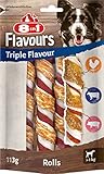 8in1 Triple Flavour Rolls Kaustangen für Hunde - Kausnacks mit extra viel Fleisch, 113g Beutel (3 Stück)