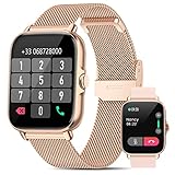 NAIXUES Smartwatch Damen mit Telefonfunktion, 2022 1,7' Zoll SmartWatch Damen Armbanduhr mit Sprachassistent Musikplayer, 28 Sportmodi Pulsuhr Schlafmonitor SpO2 Schrittzähler Uhr Android iOS Gold…