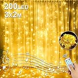 Molbory LED USB Lichtervorhang 3m x 2m, 200 LEDs Lichterketten Vorhang mit Fernbedienung & Timer 8 Lichtmodelle und 4 Musiksteuerungsmodi für Partydekoration deko,Innenbeleuchtung,Warmweiß