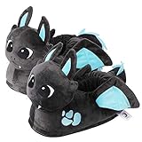 corimori Süße Plüsch Hausschuhe (10+ Designs) Drache „Spark“ Slipper Einheitsgröße 34-44 Unisex Pantoffeln Schwarz