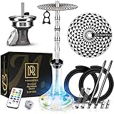 M. ROSENFELD Shisha 2 Schläuche Set - 75cm Groß Shisha Set 2 Schläuche XXL Komplettset mit quality Shisha Zubehör LED Licht Shisha 2 Anschlüsse Aluminium + Edelstahl Shisha Rauchsäule + Gravur