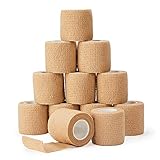 Selbsthaftende Bandage, kohäsive Haftbandage 5 cm X 4.5 m, 12 Rollen selbstklebender Verband für Verstauchungen und Schwellungen des Handgelenks (beige)