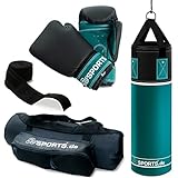 ScSPORTS Boxsack-Set, für Kinder und Jugendliche, Box-Set mit Boxhandschuhen, Boxbandagen und Tasche, 5,5 kg, Petrol-blau schwarz