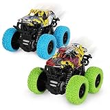 Shayson 2 Stück Monster Truck Spielzeugauto ab 3 4 5 6 2 Jahren, Aufziehauto, Reibungsbetriebene Rennwagen LKW Zurückziehen, 360 Grad Rotierende Trägheit Fahrzeug, Spielzeug für Kinder Jungen Mädchen