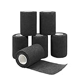 Vangoal 6 Stück Selbsthaftende Cohesive Bandage Pflasterverband Fingerpflaster Haftbandage Verband Fixierverband Elastische Binde Für Finger, Hand, Zehen Und Füße 7.5cm X 4.5m (Schwarz)