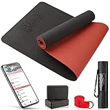 PULSUS fit Yogamatte Gymnastikmatte Set mit 2x Yogablock, Yogagurt & Übungsvideo App – rutschfeste TPE Fitnessmatte für Fitness Workouts, Pilates und Yoga, 183 x 61 x 0,6 cm