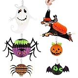 yumcute 6 Stück Halloween Papier Laternen Kinder Faltbar Halloween Papier Lampions Wabenbälle, Kürbis Spinnen Fledermäuse Geister Papierlaterne Halloween Hängedeko, für Halloween-Party-Dekor