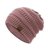 Durio Strickmütze Damen warm Mütze für Frauen Wintermütze Grobstrick Beanie Mütze Weich Rosa