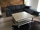 Couchtisch, LOFT-Tisch, Designer-Tisch, rollbar im Industrie-Design, Aluminium mit Massivholz