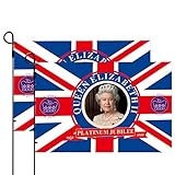 LOVOICE 2 Pcs Queen Elizabeth II Autoflaggen - Union Jack Dekorative Autofensterflagge 2er Set - Queen Elizabeth Flag 70th Anniversary Autofensterflagge mit Stange, Gedenkflagge des Vereinigten