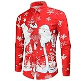 Laonajkd Weihnachtshemd Herren Lustig 3D Druck Funky Weihnachts Freizeithemd Langarm Knöpfbar Stehkragen Herrenhemden Oberteile Herbst Winter Casual Party Sportbekleidung Xmas Bluse Shirt