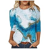 Tshirts Damen Halbe Ärmel T Shirt Passform Cool Muster Sommer Lange Longtops Damen Rundhals Luftige Strand Polyester Himmelblau